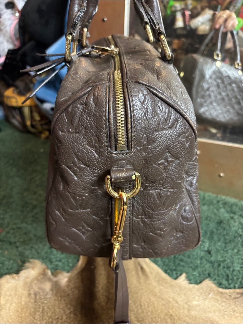 Vintage Brown Monogram Leather Satchel - Picture 5 of 15
